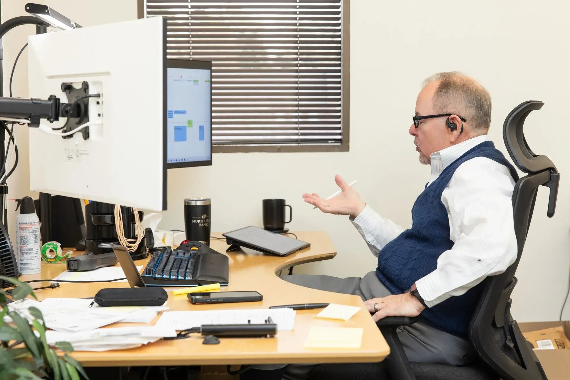 Nick Lombardi, CPA, working from his office and collaborating with clients and colleagues at Stancil CPA.